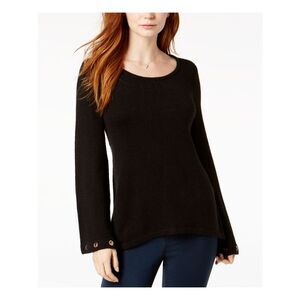 KENSIE Womens Burgundy Eyelet Bell Sleeve Scoop Neck Top Size: L